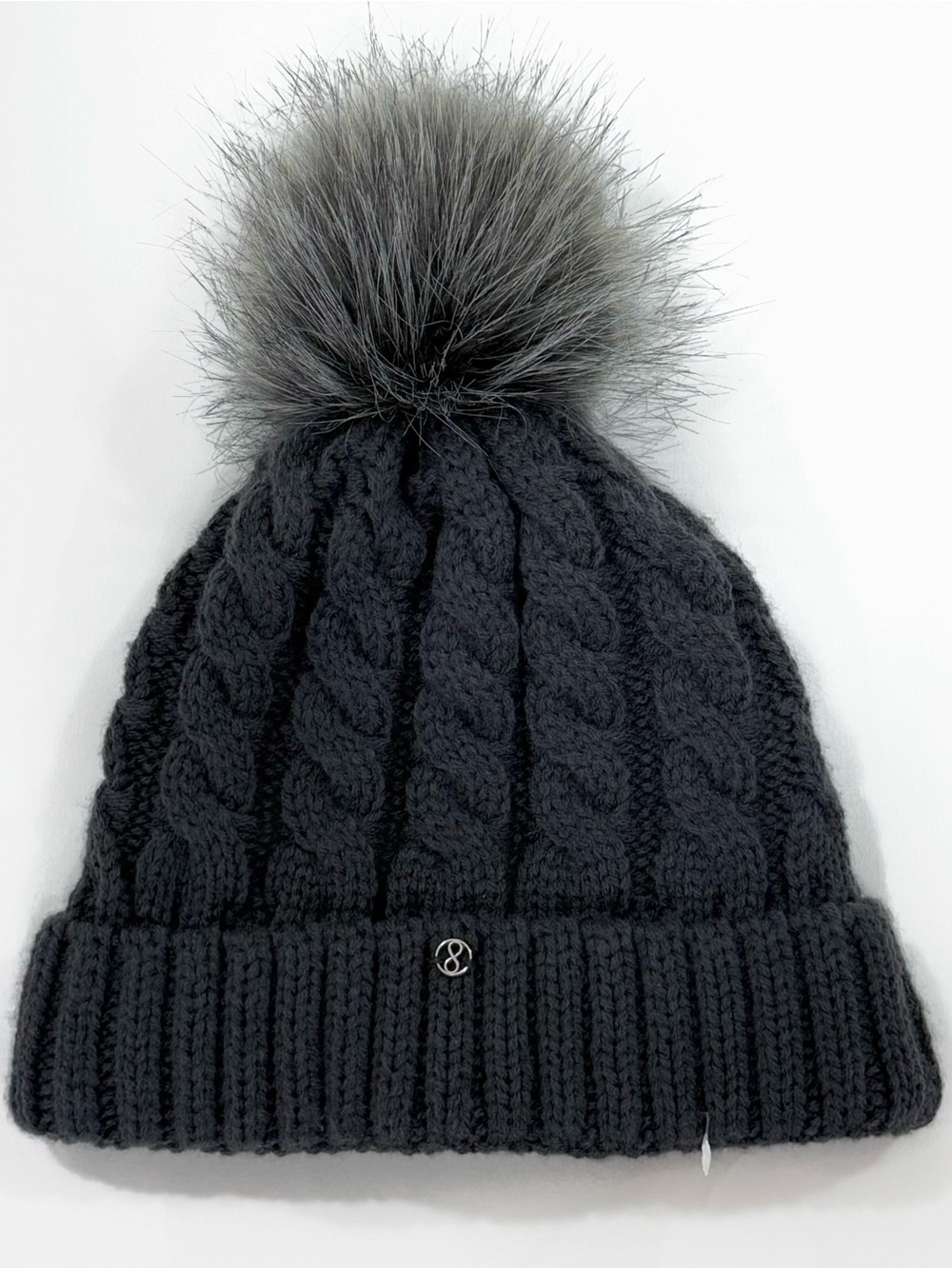 NWOT Layer 8 Charcoal grey Cable Knit insulated beanie with Pom Pom  | One size